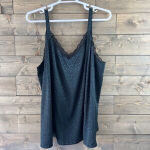 Lane Bryant Womens Tank Top Cami Polka Dot Green Black Lace Trim Size 24‎